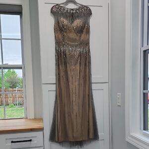 Aeelis Brand,  European Nude and Black Beaded Maxi Dress for special occasions,